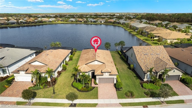 aerial view with a water view