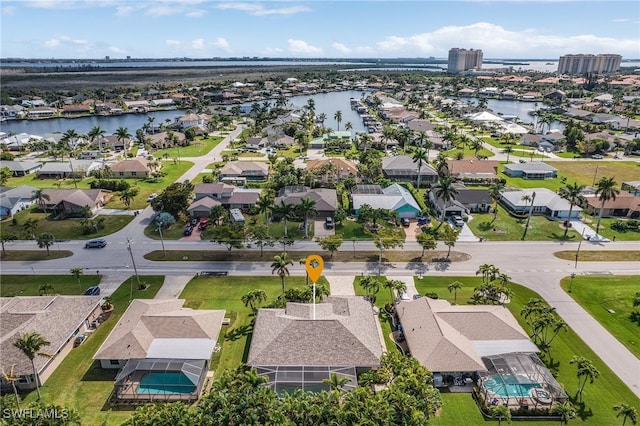 bird's eye view featuring a water view