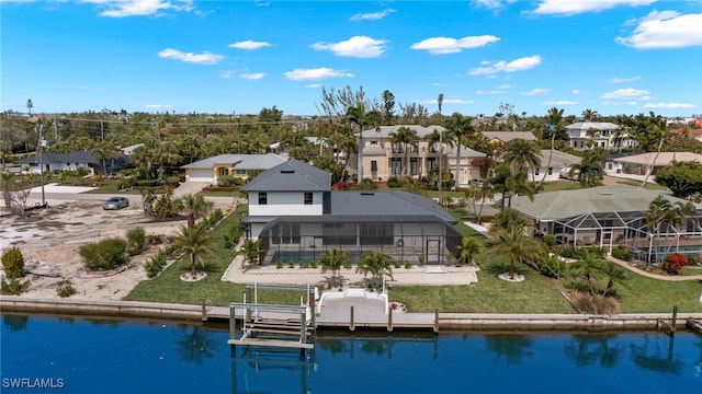 aerial view with a water view