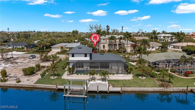 aerial view with a water view