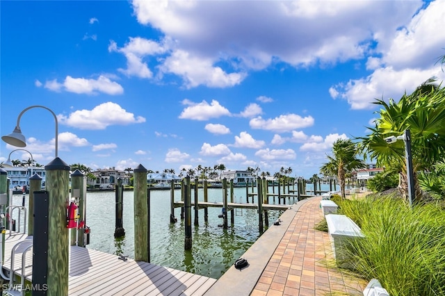 view of dock with a water view