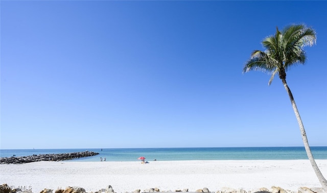 property view of water featuring a beach view