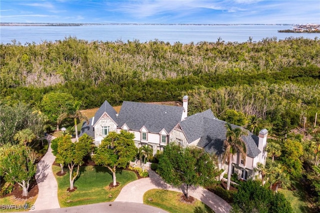 aerial view with a water view