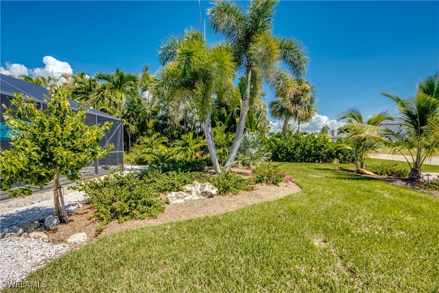 view of yard featuring a lanai