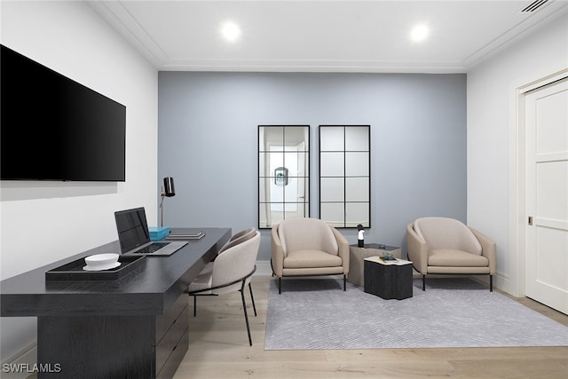 home office featuring light hardwood / wood-style flooring