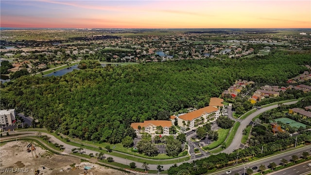 view of aerial view at dusk