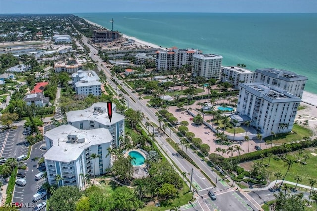 bird's eye view with a water view and a city view