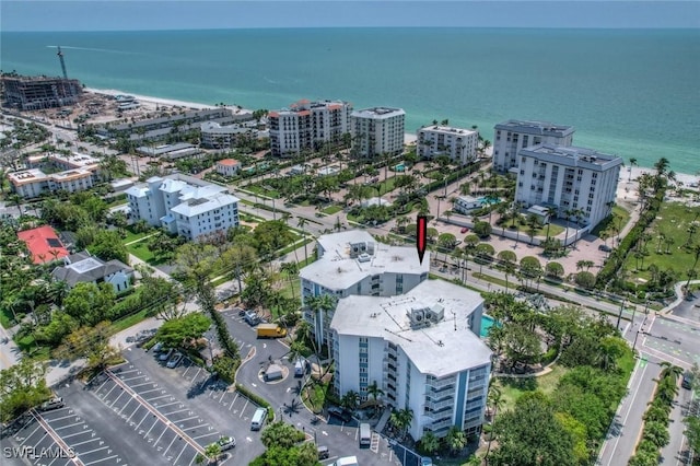 aerial view with a water view and a city view