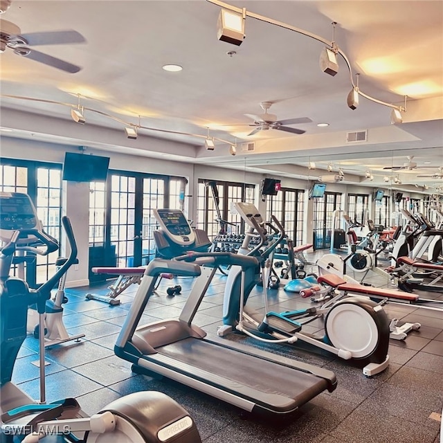 gym with ceiling fan