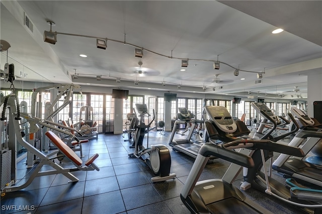 gym with ceiling fan