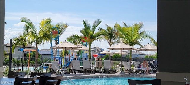 view of swimming pool with a patio