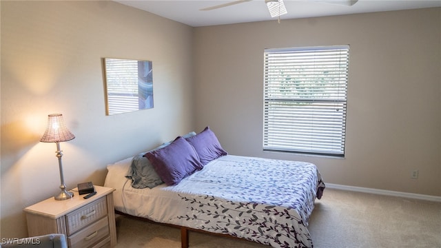 bedroom featuring carpet and ceiling fan