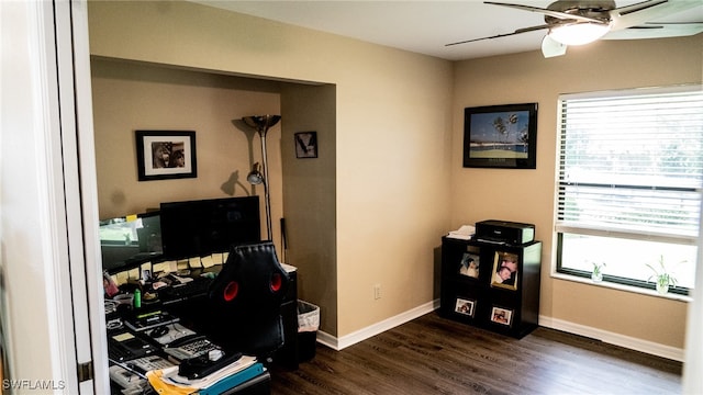 office area featuring a healthy amount of sunlight and dark hardwood / wood-style flooring