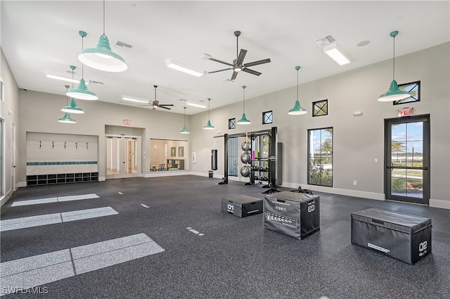 gym with a high ceiling