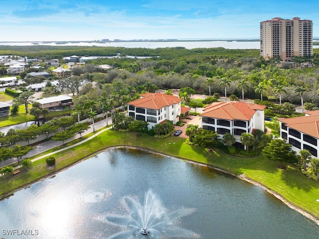 aerial view with a water view