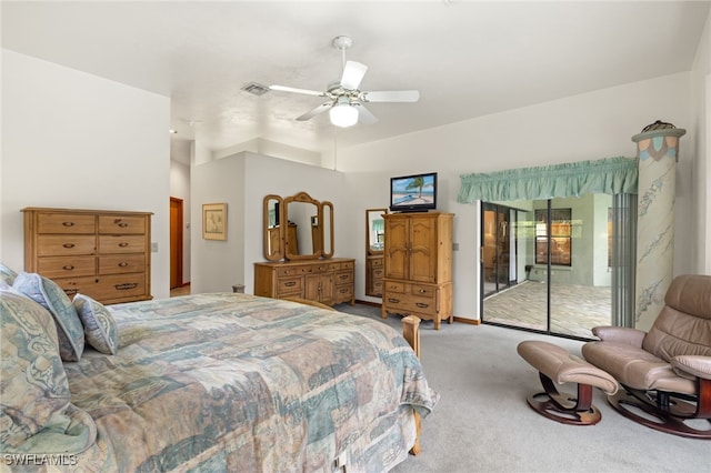 18351 Leetana Rd, North Fort Myers, FL 33917 - carpeted bedroom with access to exterior, visible vents, and a ceiling fan