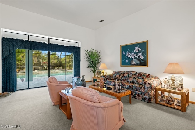 living room featuring carpet