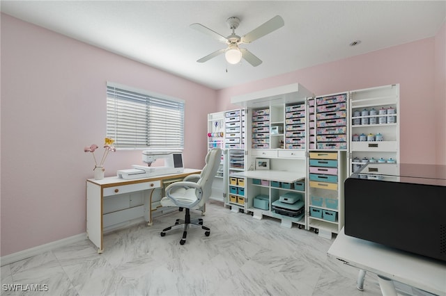 home office featuring ceiling fan