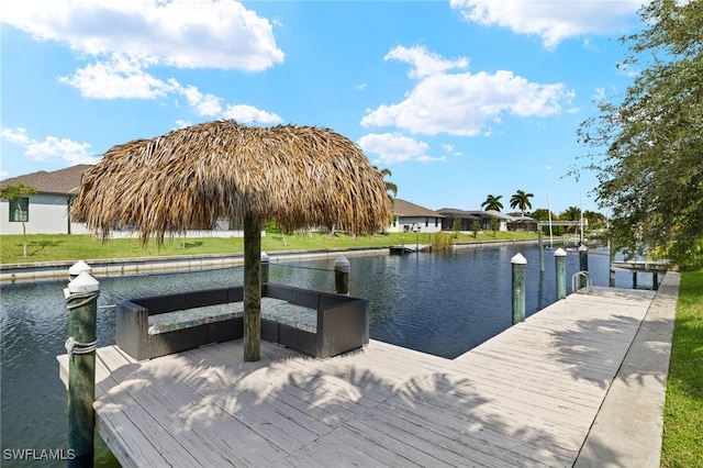 view of dock with a water view