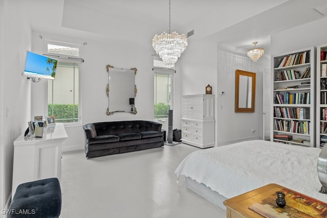 bedroom featuring a chandelier