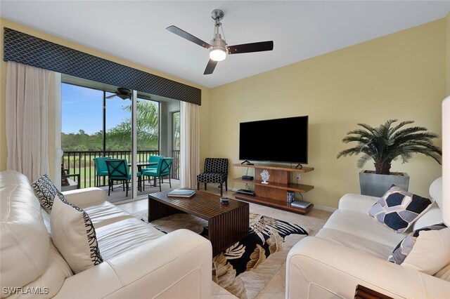 living room with ceiling fan