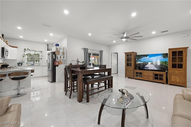 living room featuring ceiling fan