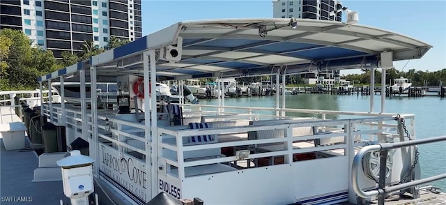 view of dock with a water view