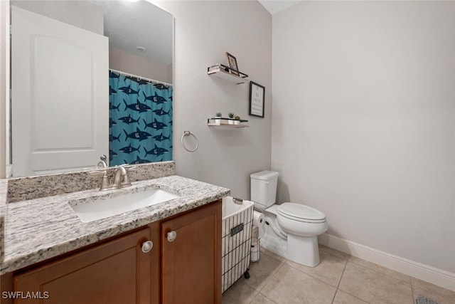 bathroom featuring tile patterned floors, vanity, and toilet