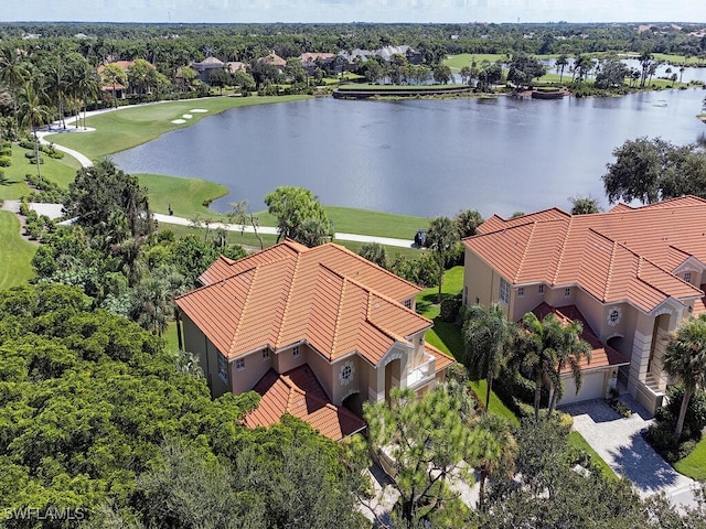 bird's eye view featuring a water view