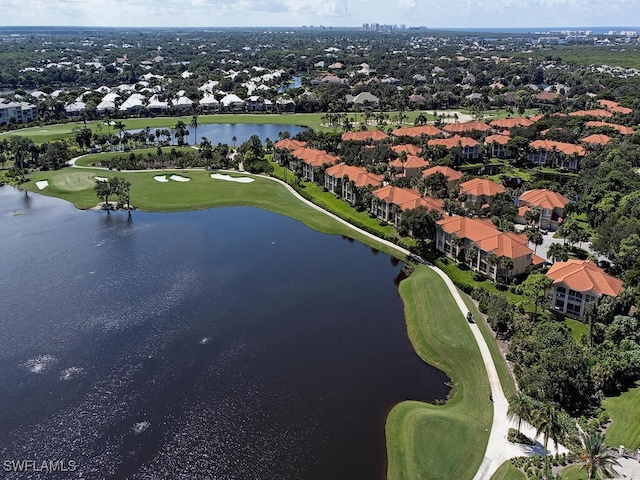 aerial view with a water view