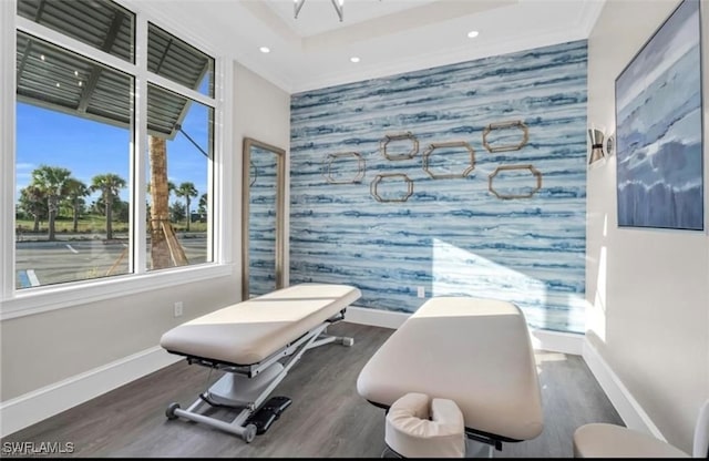 office space featuring dark hardwood / wood-style flooring