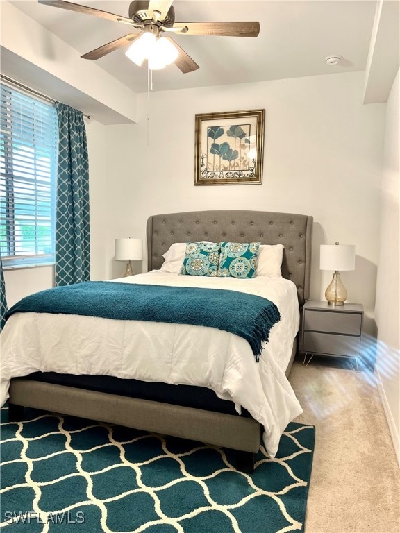 bedroom featuring carpet floors and ceiling fan