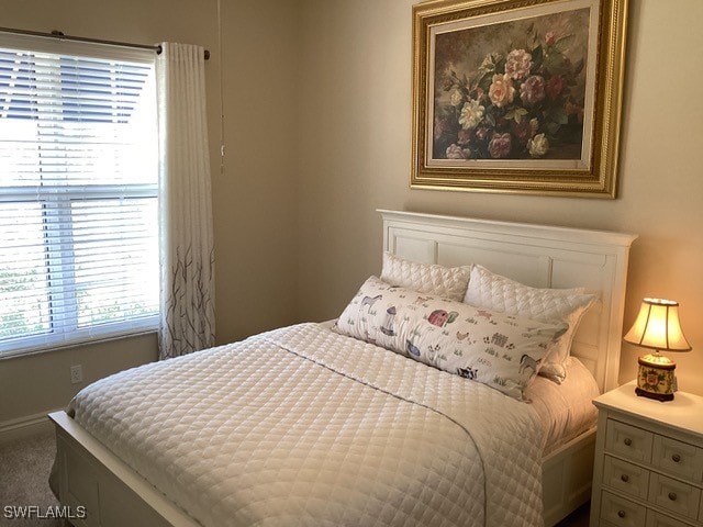 bedroom with carpet and multiple windows