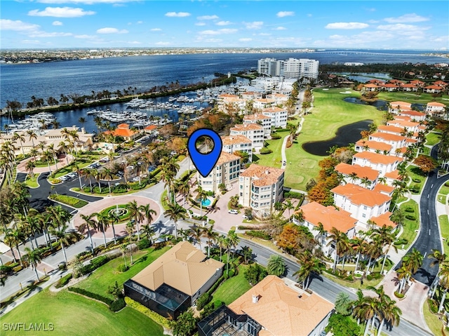 aerial view with a water view