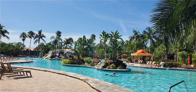 view of pool with a gazebo and a patio