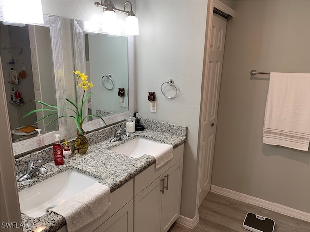 bathroom featuring hardwood / wood-style floors and vanity