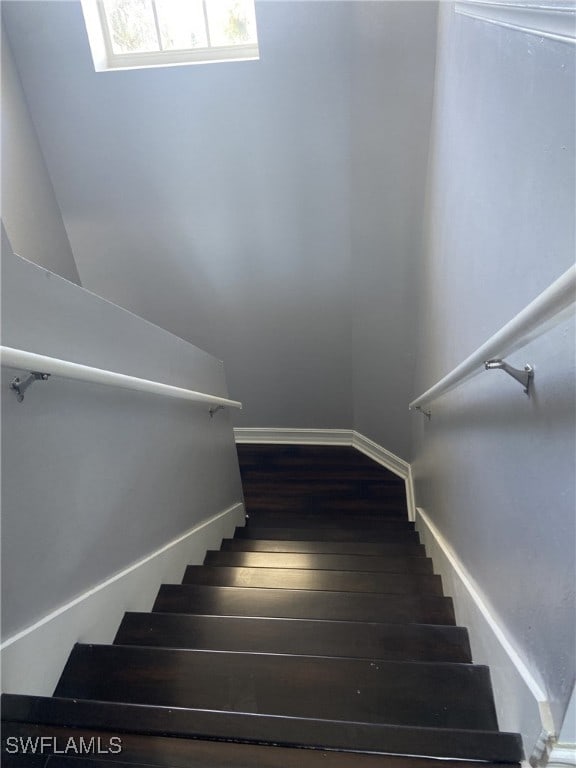 stairway featuring wood-type flooring