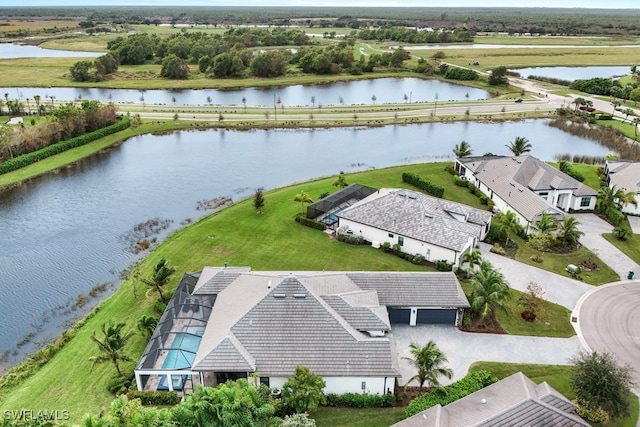 aerial view with a water view