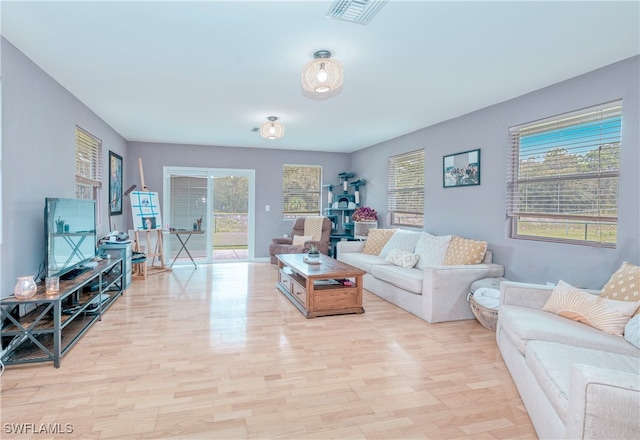 living room with light wood-type flooring