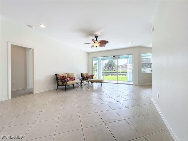 3452 Via Montana Way N, Fort Myers, FL 33917 - sitting room with a ceiling fan, baseboards, recessed lighting, and light tile patterned floors