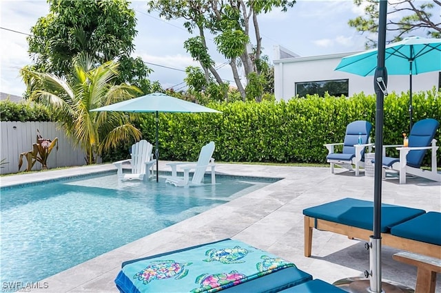 view of swimming pool featuring a patio