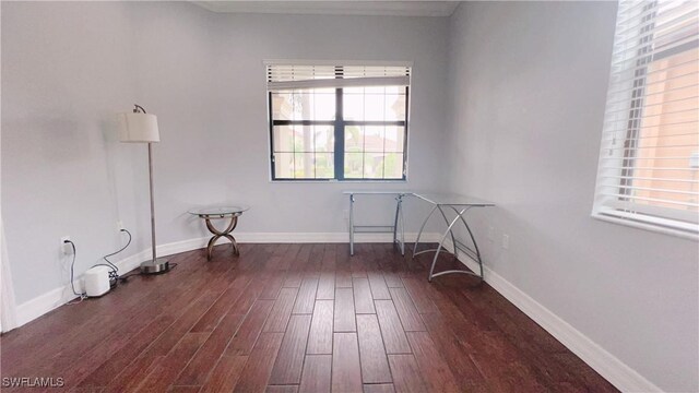 spare room with dark wood-type flooring