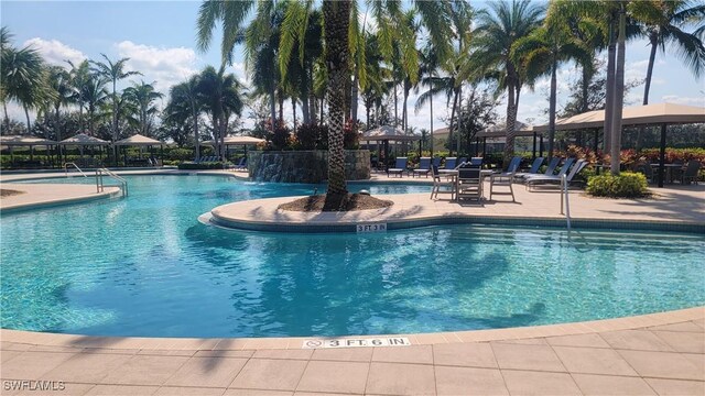 view of swimming pool featuring a patio area