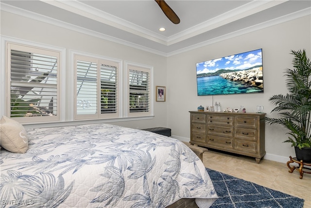 bedroom featuring crown molding and ceiling fan