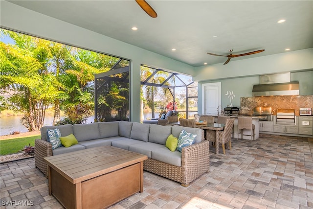 living room featuring ceiling fan