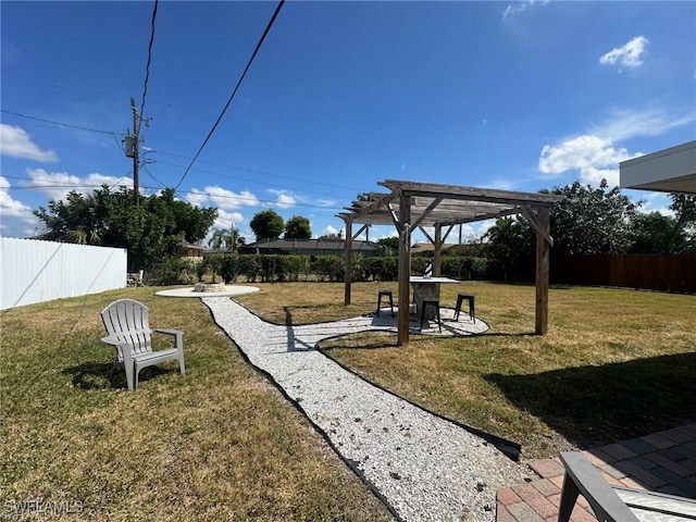 view of yard with a patio area and a pergola