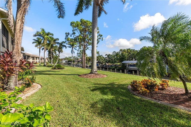 view of yard with a water view