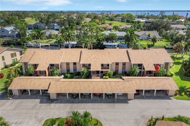 bird's eye view featuring a water view