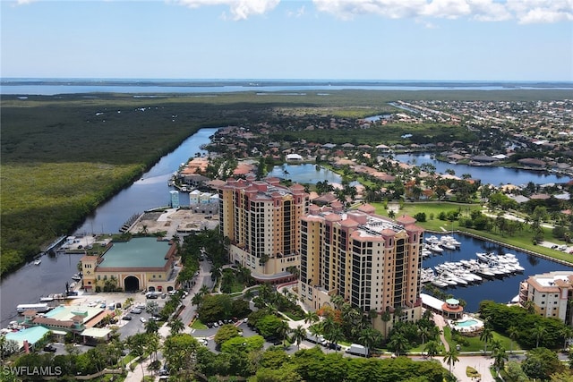 bird's eye view featuring a water view