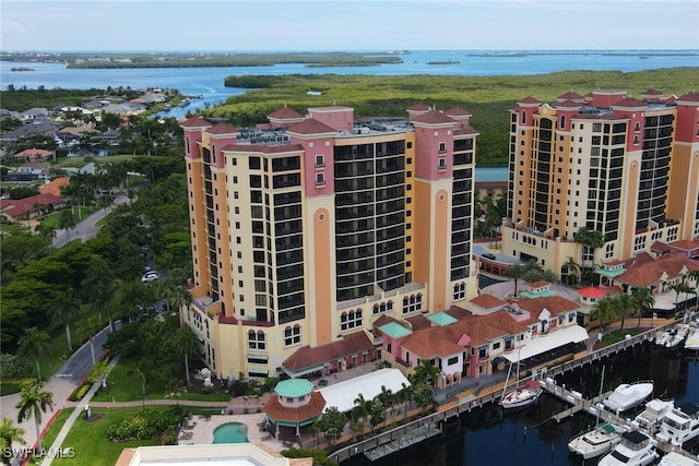 aerial view with a water view